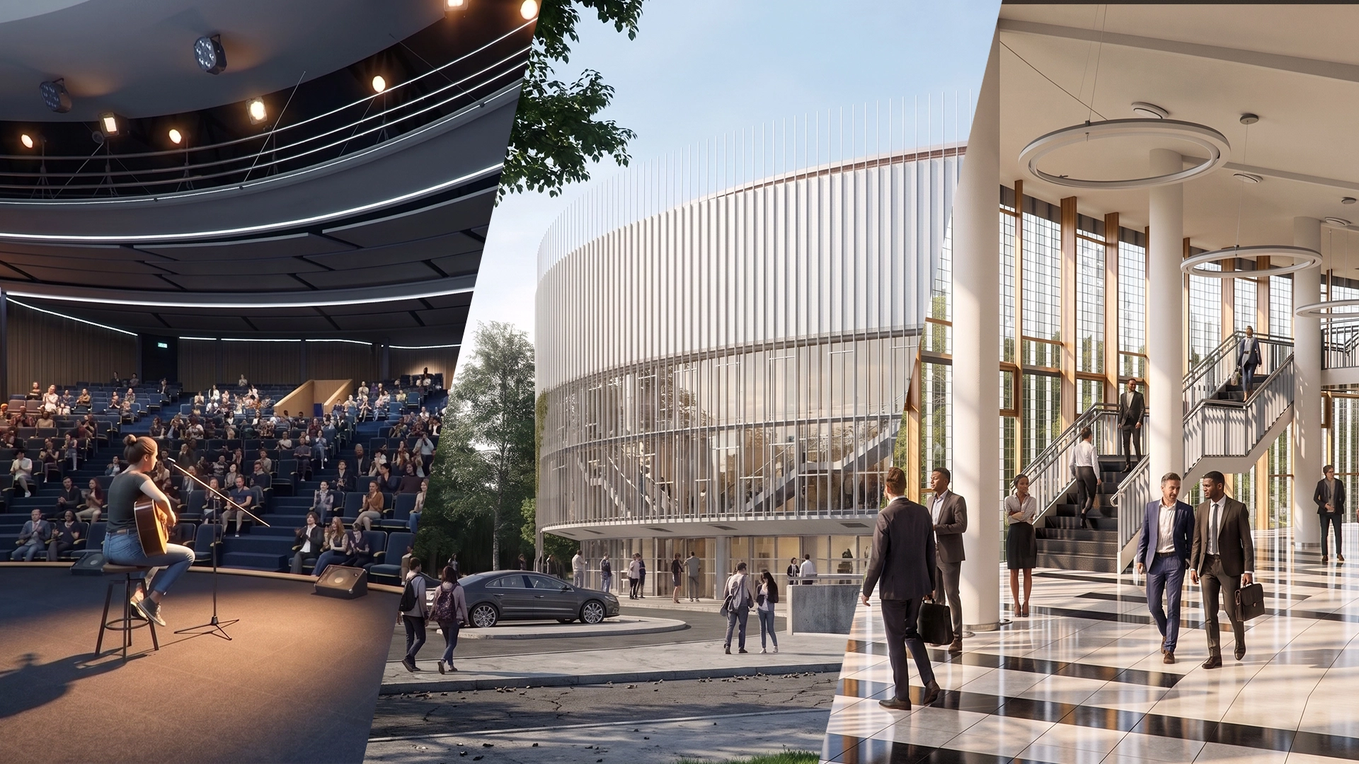 San Andres Auditorium educational 3D architectural rendering - Buenos Aires, Argentina