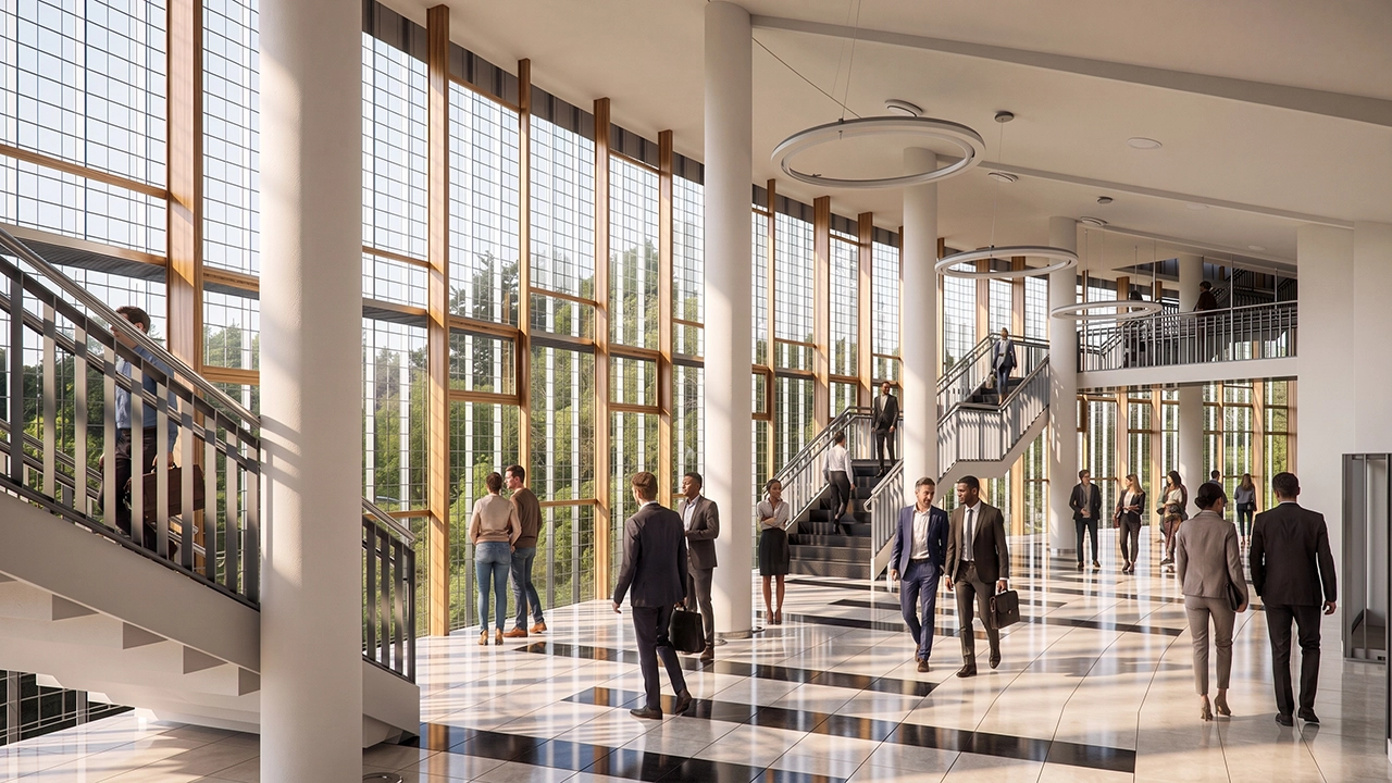 San Andres Auditorium - Modern Double-Height Lobby & Hall 3D Rendering