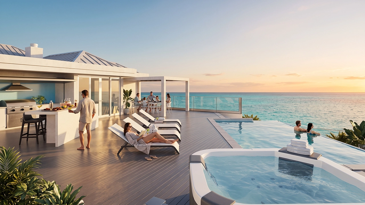 Seven Mile Beach Condos - Oceanfront Resort Swimming Pool & Tropical Grounds Visualization