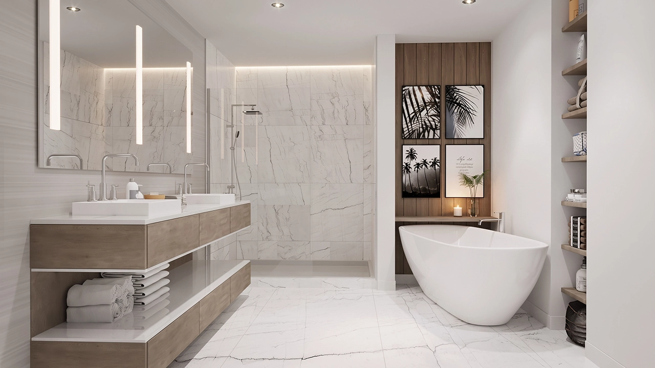 Seven Mile Beach Condos - Spa-Inspired Luxury Bathroom with Marble Surfaces