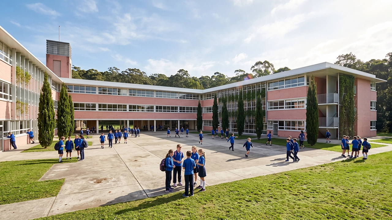 San Andres School - Campus Exterior Daytime 3D Architectural Rendering