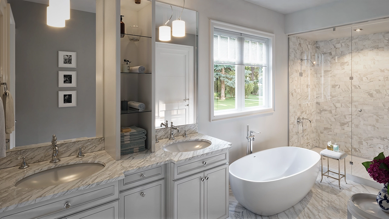 cork and vines bathroom design rendering