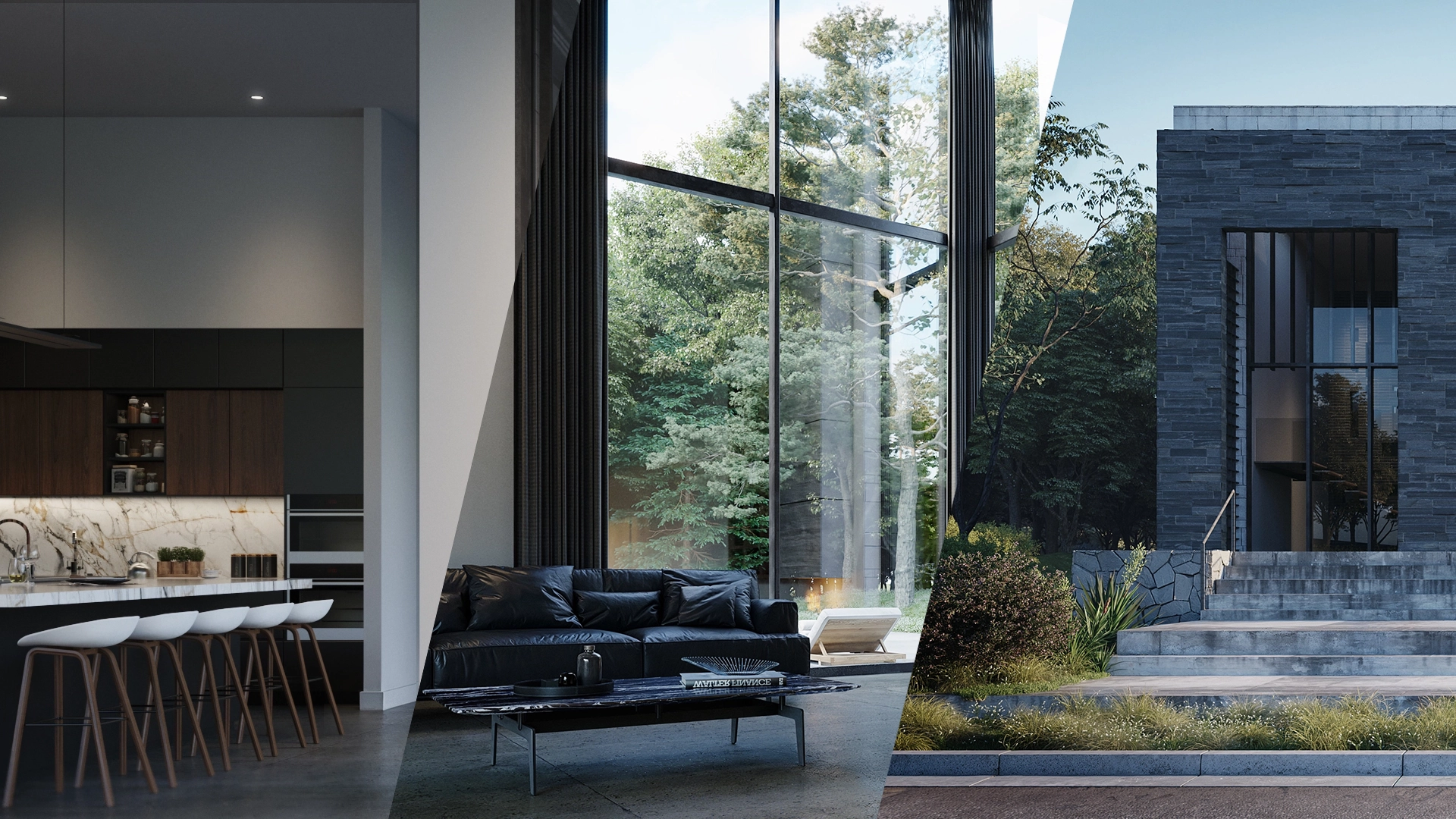 Court Yard Residence modern house architectural rendering