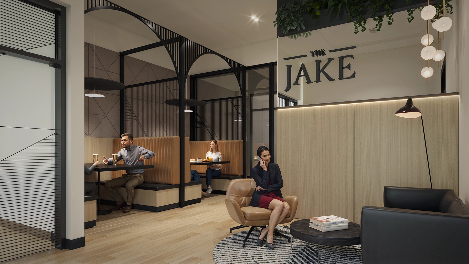 the jake coworking space lounge interior 3d rendering