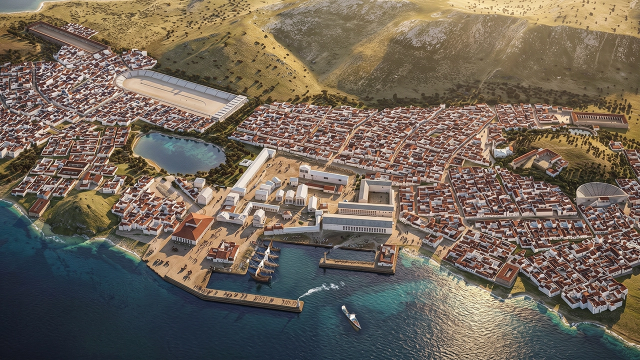 Ancient Delos Panoramic View - 3D Historical Reconstruction