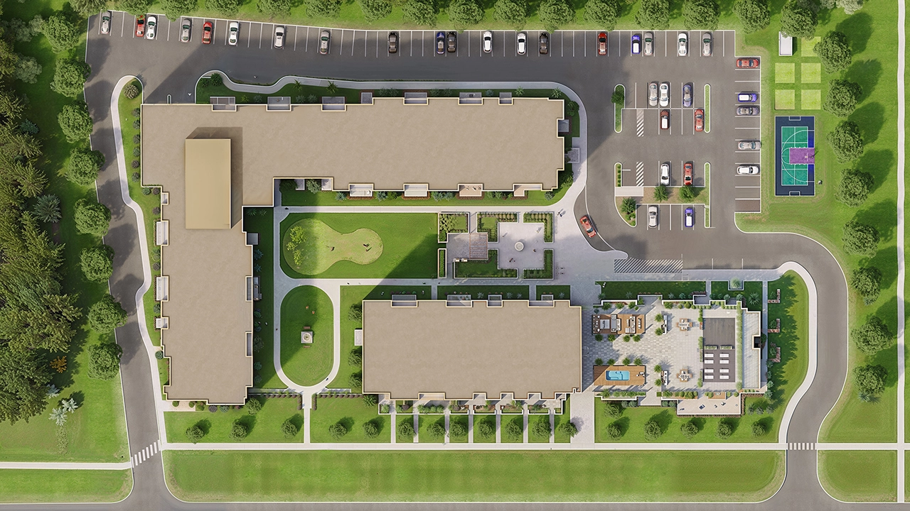 Nuvo Condos - Building Aerial View 3D Visualization