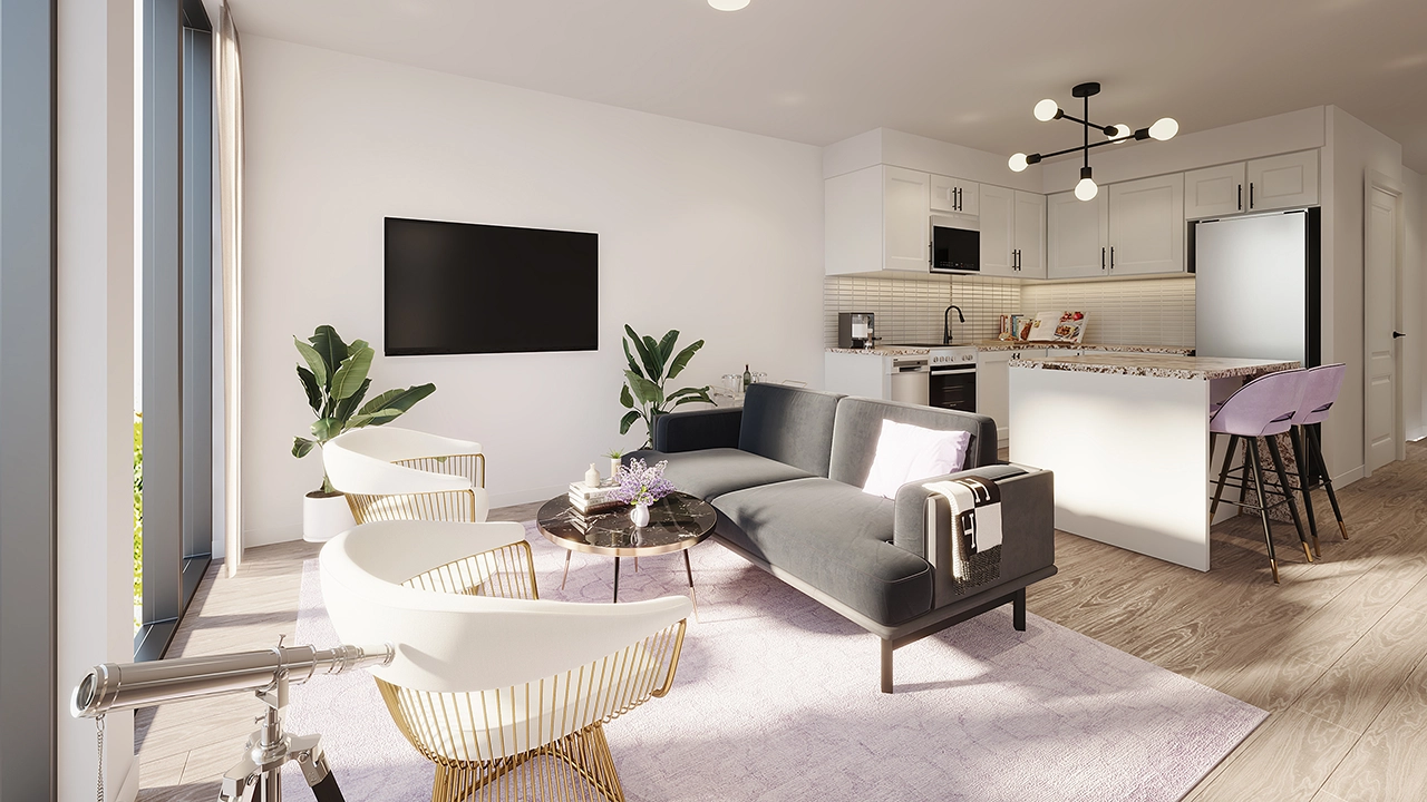 Nuvo Condos - Contemporary Living Room 3D Rendering
