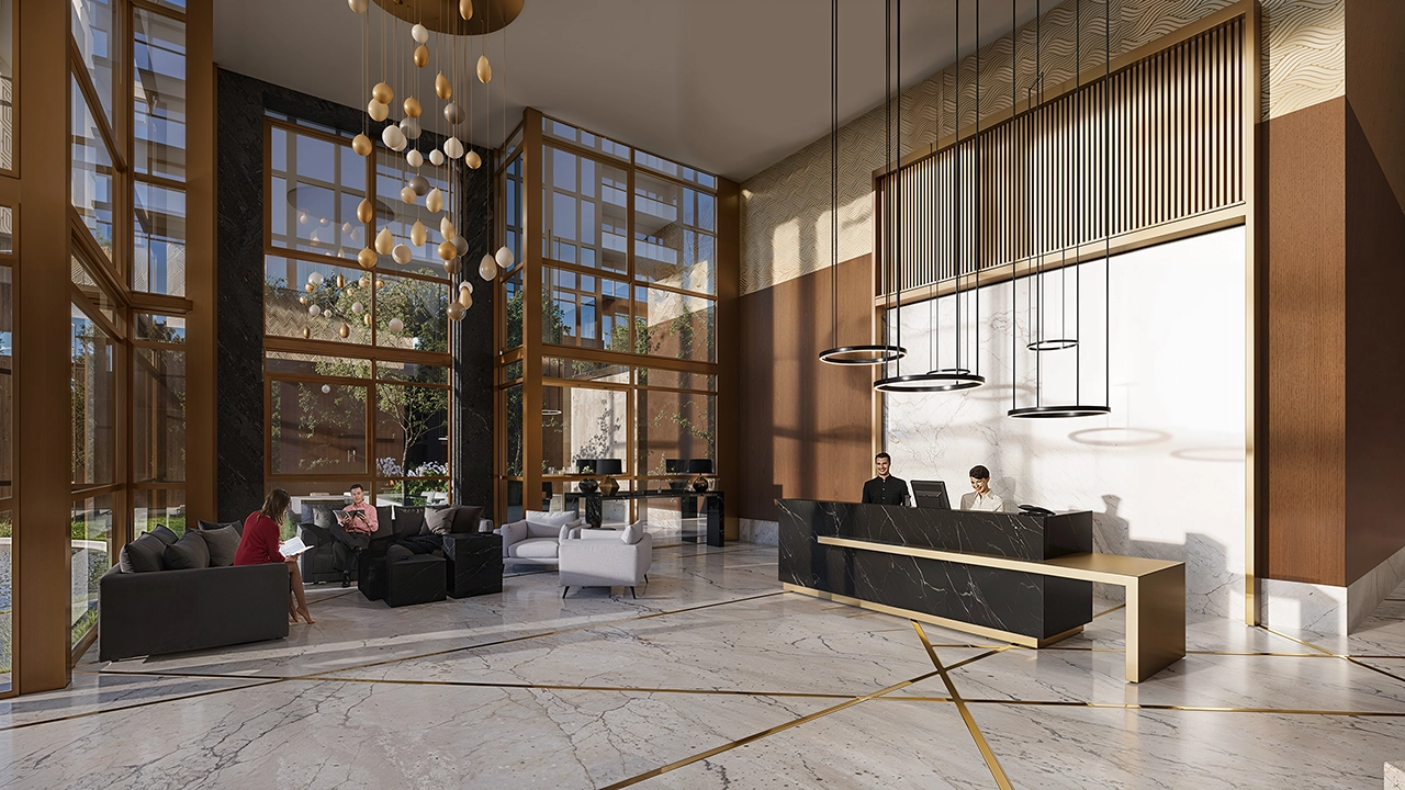 Nuvo Condos - Elegant Lobby Interior 3D Visualization