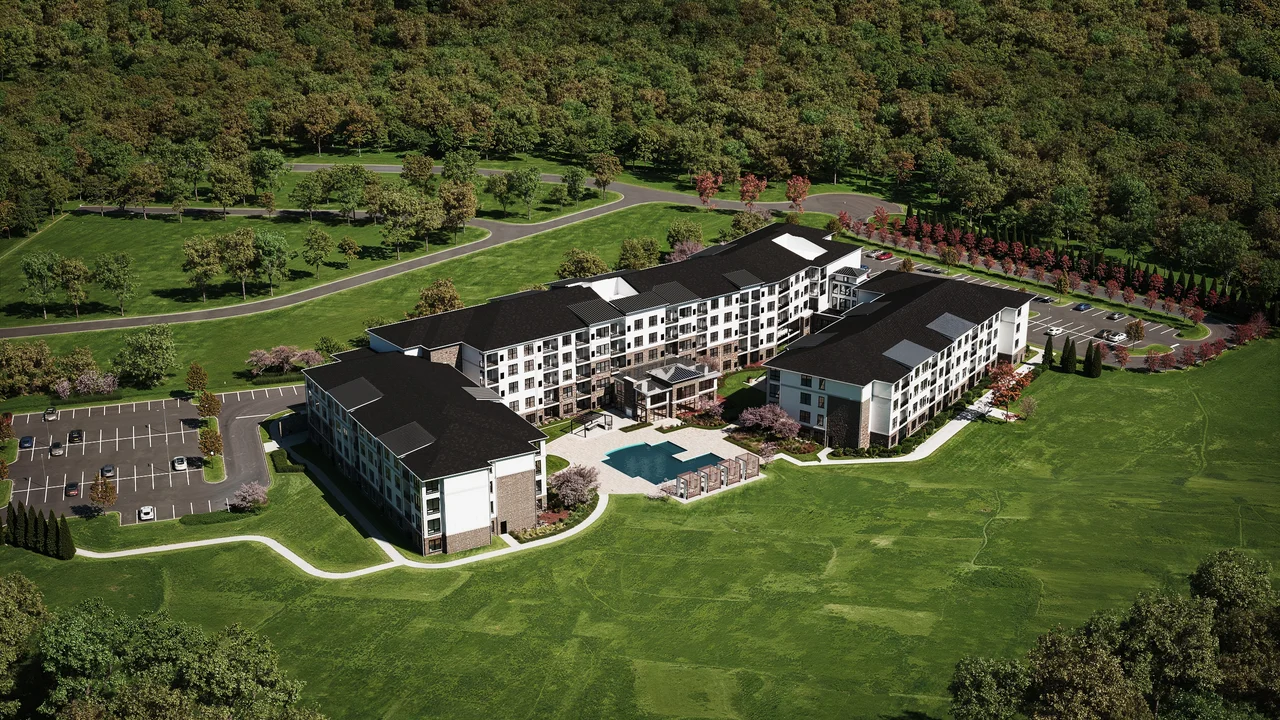 River Rock at Harborside - Elevated 3D View of Residential Amenities and Landscape