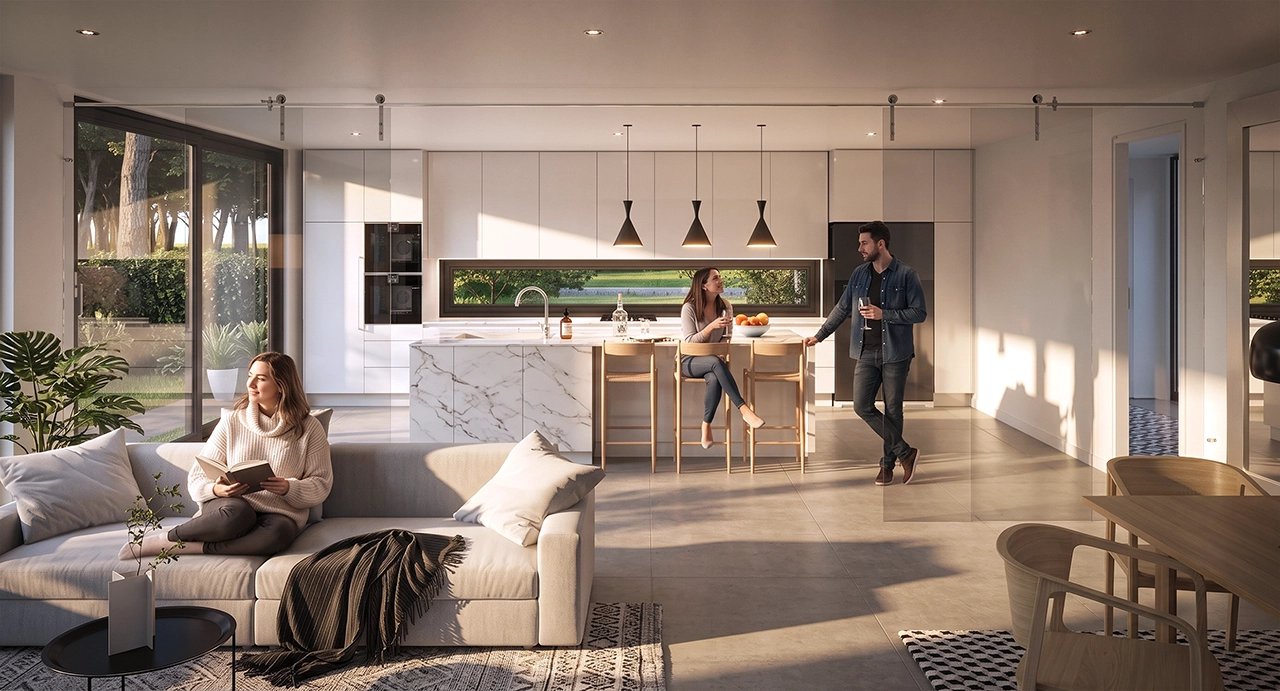 3D Rendering interior living room view of Smart Living project