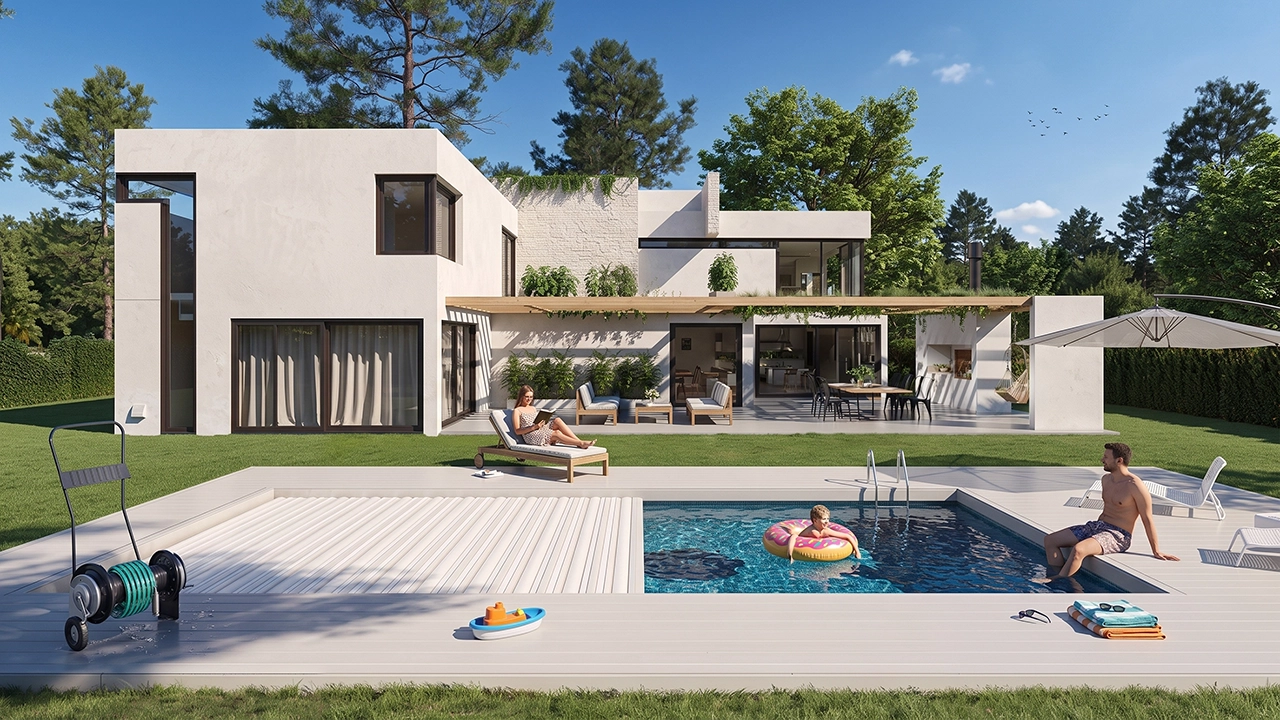 Smart Living 5 - Modern Pool Deck 3D Architectural Rendering