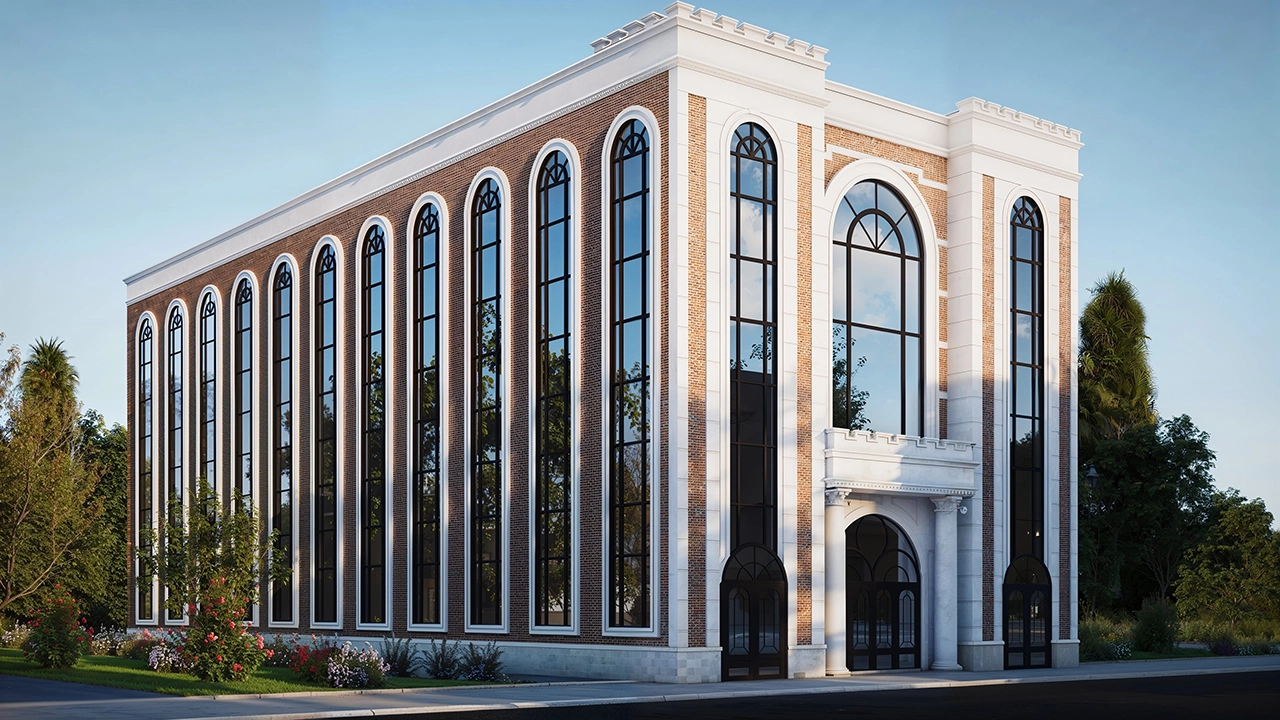 Synagogue 3D Exterior - Architectural Visualization of the Temple Entrance