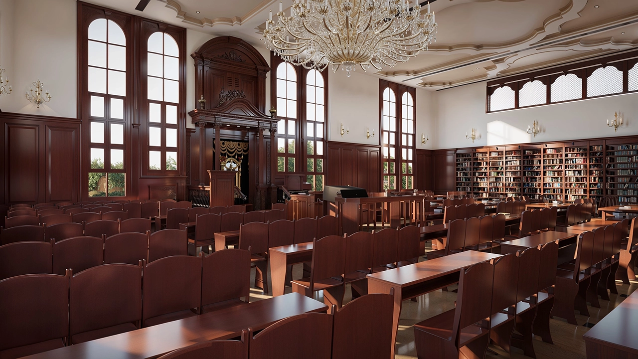Synagogue 3D Interior - Main Prayer Hall and Altar Visualization