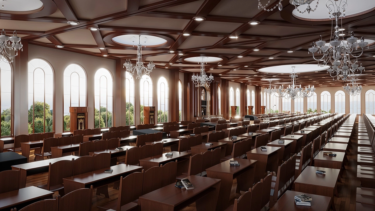 Synagogue 3D Interior - Ceremonial Space and Seating Arrangement