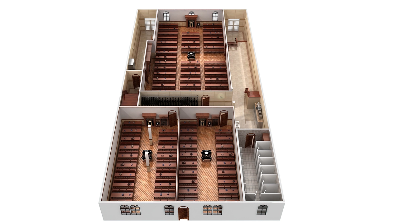 Synagogue 3D Floorplan - Top View Architectural Layout Design