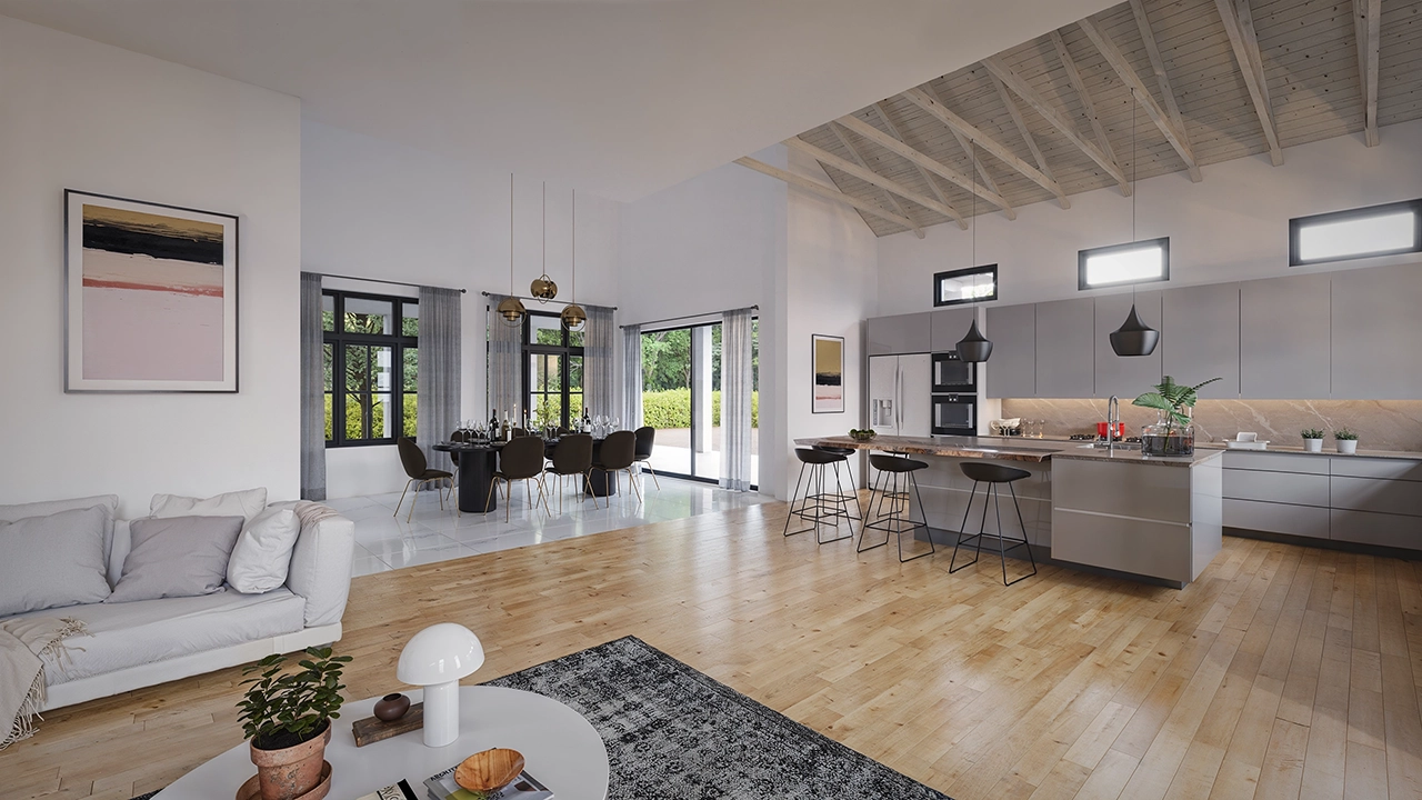 tamarria homes modern living room interior design rendering