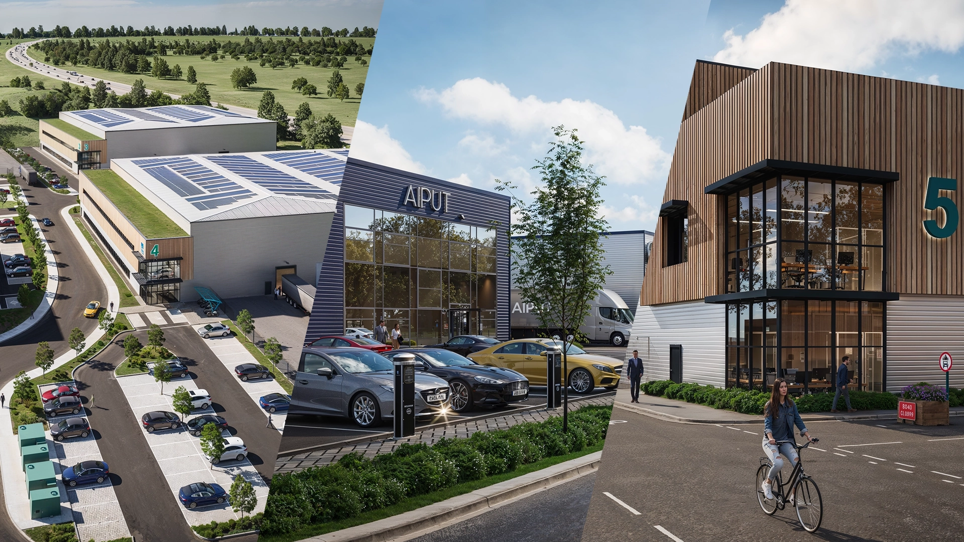 Industrial Warehouses and storage buildings 3D rendering - UK